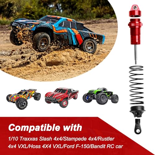 4PCS Aluminum Front & Rear RC Shocks for 1/10 Traxxas Slash 4x4 Compatible with Rustler Stampede Hoss 4WD Replace 5862 (Red) - color: Red
