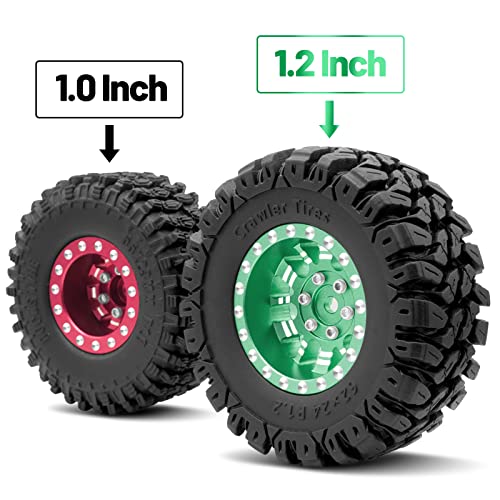OGRC 1.0 Plus (1.2 Inches) Beadlock Wheels 7mm Negative Offset Wheel Rims Super Soft Sticky Tires for TRX4M SCX24 FCX24 AX24 1/24 1/18 RC Crawler Car - 62 * 24mm (Green) - color: Green