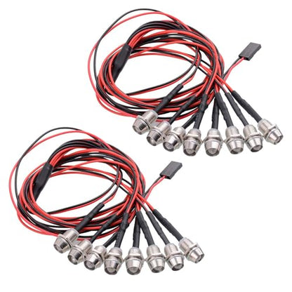 2 Pack RC Car 8 LED Light Kit, Headlight Taillight for 1/10 1/8 RC Models Scx10 D90 TRX4 RC Car Truck Lighting (Red & White) - color: 8 LED Red White