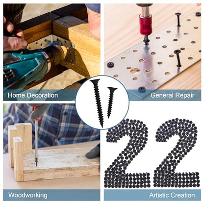 JEGONFRI 209PCS Black Wood Screw Assortment Kit, 6 Sizes Flat Head Phillips | Great for Home Improvement, Sturdy Steel, Rustproof, Handy Storage Case, Sizes: 2",1-1/2",1-1/4",1",3/4",1/2" - style: 209 Black Screws