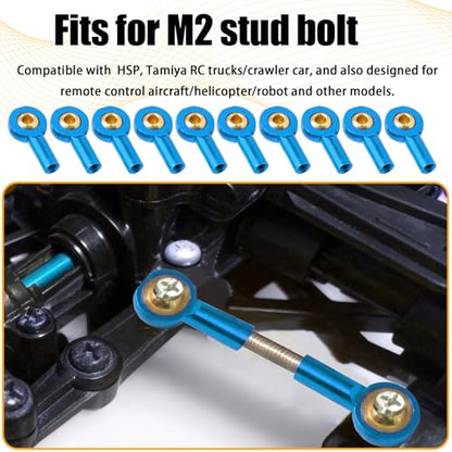 10PCS M2 Tie Rod End Ball Joint Aluminum Ball Head Holder 2mm Steering Linkage Head Joint 15mm Upgrade Parts Compatible with HSP Tamiya Mini 4WD RC Car Truck Crawler/Boat/Airplane Models - color: Blue