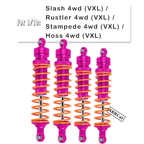 4PCS All Aluminum Front Rear RC Shocks Upgrade Parts for 1/10 Slash 4x4 Rustler 4X4 Stampede 4X4 Hoss 4X4, ARRCat Big Bore RC Shock Absorber Hops up,Replace 5862,Rose/Pink - color: Rose (Upgrades to Prevent oil leakage)