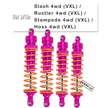 4PCS All Aluminum Front Rear RC Shocks Upgrade Parts for 1/10 Slash 4x4 Rustler 4X4 Stampede 4X4 Hoss 4X4, ARRCat Big Bore RC Shock Absorber Hops up,Replace 5862,Rose/Pink - color: Rose (Upgrades to Prevent oil leakage)