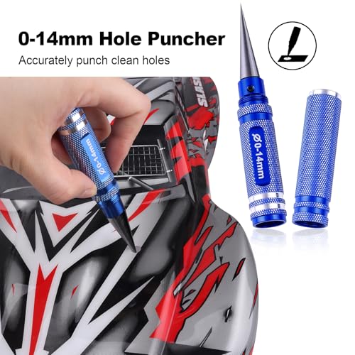 Hobbypark 0-14mm Hole Puncher Reamer w/Sleeve and Curved Scissors Set Universal Tool for RC Car Body Shell Lexan Plastic (with Blue Reamer)