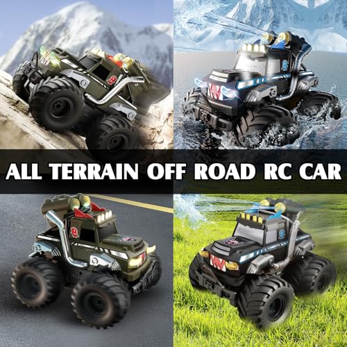 Dual Remote Control RC Car with Magic Gesture Wristband & 40+ Min Play, 1:18 Fully Submersible Waterproof All Terrain 4WD Monster Truck, Amphibious Toy Crawler Gift for Boys Girls Ages 6-12-Black - color: Black