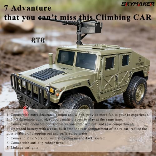 RC Hummer 4WD RTR Military RC Crawler with Winch for Adults | C8835 Oliver Green with Machine Gun - color: C8835-green