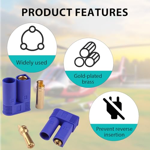 5 Pairs EC5 Battery Banana Plug Connector Adapter Female Male 5.0mm Gold Bullet Connector for EC5 RC ESC LIPO Battery Device Electric Motor Boat Drone Airplane car Truck Quadcopter(Blue Gold)