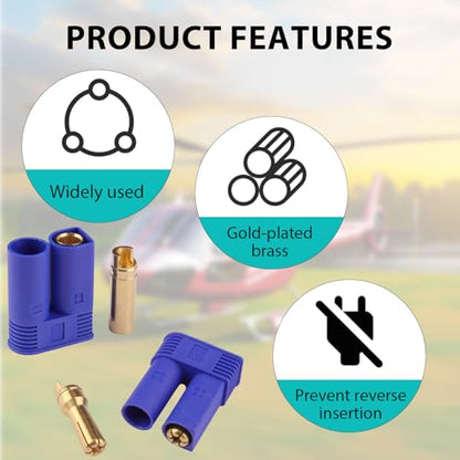 5 Pairs EC5 Battery Banana Plug Connector Adapter Female Male 5.0mm Gold Bullet Connector for EC5 RC ESC LIPO Battery Device Electric Motor Boat Drone Airplane car Truck Quadcopter(Blue Gold)