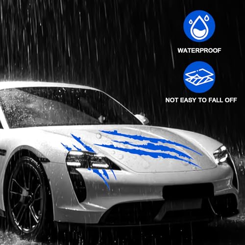 3-Pack Vinyl Claw Mark Decals | Hood, Headlight & Body Scratch Stripe Stickers for Car, Truck, SUV, Motorcycle (Blue) - color: Blue