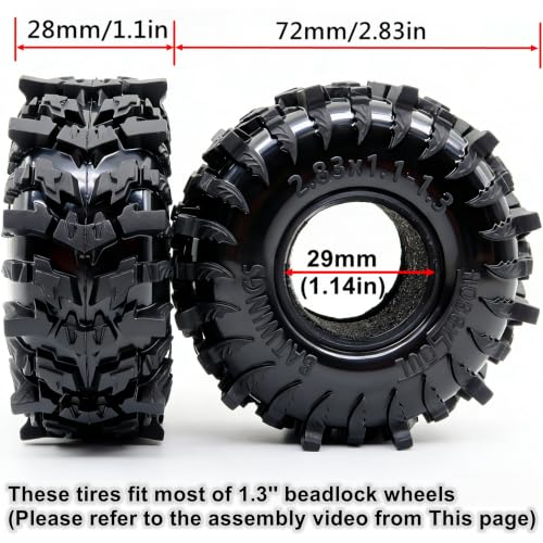 1.3" RC Crawler Tires - 72mm Batwings 4-Pack Fits TRX4M SCX24 | Super soft sticky mud tires with foam inserts, upgrade for 1/18 TRX4M High Trail & 1/24 micro off-road RC crawlers