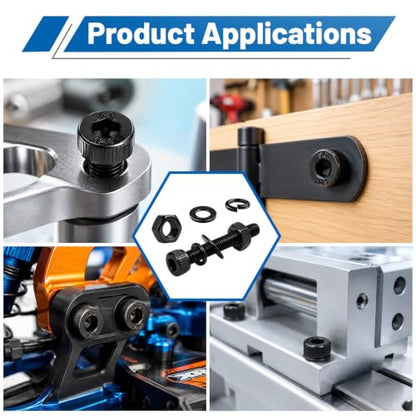 280PCS M6 Hex Socket Head Cap Screw Kit 12.9 Alloy Steel for DIY 3D RC | Black Zinc Plated Bolts and Nuts, Flat & Spring Washers, M6-1.0 x 8-35mm Machine Metric Fastener Set, High Tensile Strength - size: G12.9 M6 280PCS