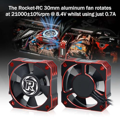 RC Motor Cooling Fan 35mm 21000RPM 8.4V Aluminum RC Cooling ESC Fan for 1/10 1/8 RC Car 3650 3660 3670 Brushless Motor (Black+Red) - style: Red