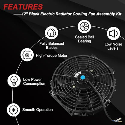 JDMSPEED New 12" Inch Universal Slim Fan Push Pull Electric Radiator Cooling 12V Mount Kit - color: Black, size: 12 Inch