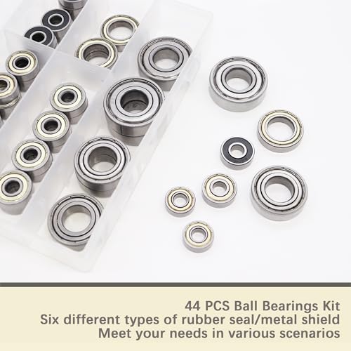 Dianrui 608RS/ 608ZZ/ 698ZZ/ 628ZZ/ 6903ZZ/ 6003ZZ/ 6203ZZ - 44 PCS Ball Bearings Assortment Kit, Carbon Steel Deep Groove Bearing for Furniture Wheel, Roller Skates, 3D Printing and ect—7 Size - size: Assorted kit