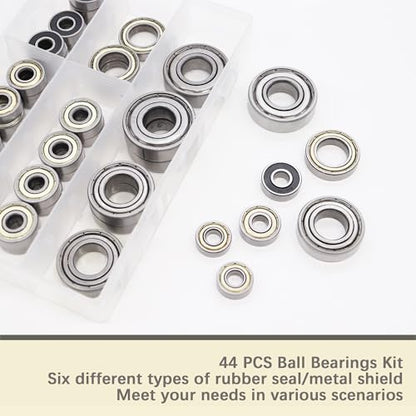 Dianrui 608RS/ 608ZZ/ 698ZZ/ 628ZZ/ 6903ZZ/ 6003ZZ/ 6203ZZ - 44 PCS Ball Bearings Assortment Kit, Carbon Steel Deep Groove Bearing for Furniture Wheel, Roller Skates, 3D Printing and ect—7 Size - size: Assorted kit