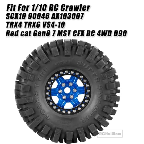 1.9 Beadlock rc Tires Wheels for 1/10 TRX4 TRX6 SCX10 90046 AX103007 Gen8 Gen7 D90 VS4-10 MST CFX RC Crawler,1.9 Wheels and Tires Alloy Aluminium Rims w/Rubber Tyres,Navy Blue - color: Navyblue(4pcs)