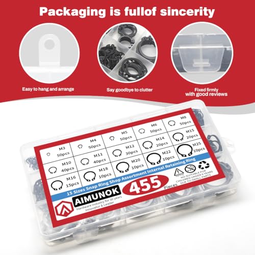 455Pcs External Retaining Rings Snap Rings Assortment Kit, External C-Clip Set Carbon Steel, 15 Sizes Circlip Snap Rings M3 - M25 - size: 455pcs C-clip Carbon Steel