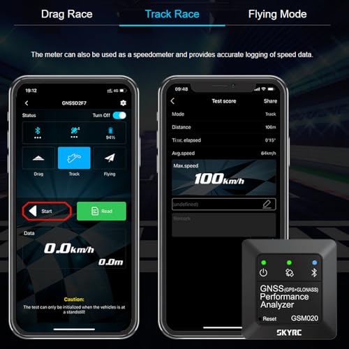 SKYRC GSM020 GNSS Performance Analyzer GPS+GLONASS Speedometer, BT Enabled Race Data Logger and Speed Tracker for RC Car Airplane Helicopter Drone