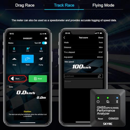 SKYRC GSM020 GNSS Performance Analyzer GPS+GLONASS Speedometer, BT Enabled Race Data Logger and Speed Tracker for RC Car Airplane Helicopter Drone