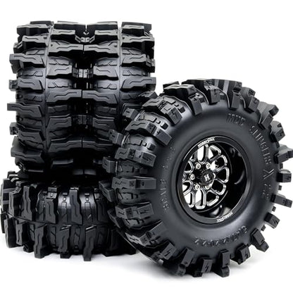 HOBBYSOUL 5.47'' Tall Mud Slingers X 2.2 beadlock Wheels and Tires 4-Pack | -11mm negative offset black beadlock wheel rims,T8 Compound Tire, For 1/10 RC Crawlers Truck Upgrades - color: Black, size: 139mm / 5.47inch Tall