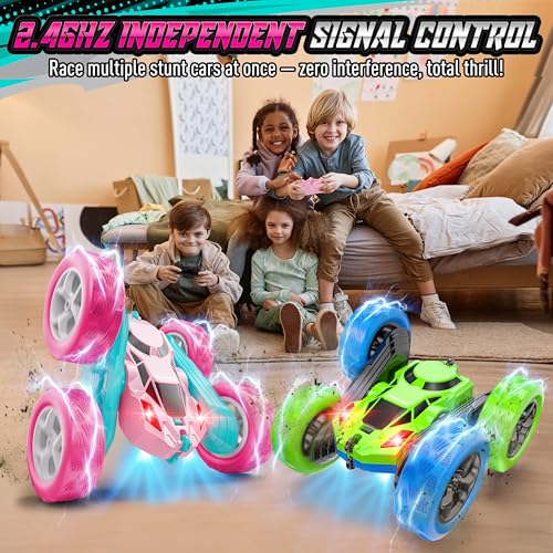 Hamdol Pink RC Car for Girls Age 6+, 360° Rotating Stunt Remote Control Vehicle with LED Lights, Upgraded 4WD USB-C Rechargeable Electric Toy, Perfect Birthday, Holiday - color: Pink, size: Pro (USB-C & Modular Battery)