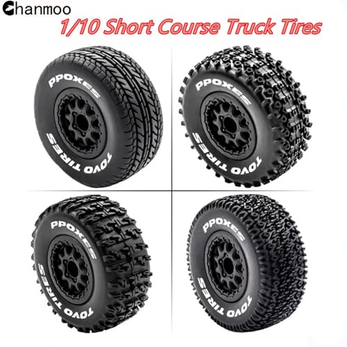 1/10 RC Short Course Truck Wheels and Tires with 12mm Hex 1:10 Scale Off Road Tyres for 1/10 RC Off-Road Car Traxxas TRX4 Slash Arrma Losi Tenacity Vkar 10sc Hpi RC Buggy Car 4PCS (C Tires) - color: C Tires