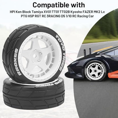 1/10 RC On Road Wheels and Tires, daitoku 12mm Hex RC Rally Racing Car Tires for HPI Ken Block's Tamiya XV01 TT01 TT02B Kyosho FAZER MK2 Lc Racing PTG HSP RGT RC 3RACING D5 (White) - color: White
