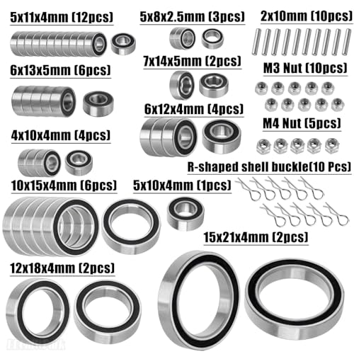 Steel Bearing Kit & Bearing Screw Kit Upgrades Part for TRX4/TRX-4 K5 Blazer/Bronco Ranger/Crawler kit Defender,RC Bearing Kit Rubber Seals Hops Up,Black - color: Black - (42 Pcs)