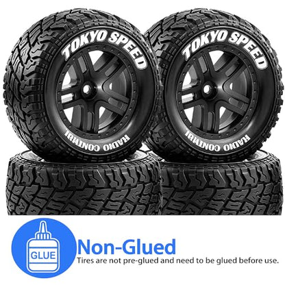 1/10 RC Short Course Truck Tires and Wheels with 12mm 14mm 17mm Hex 110mm 1/8 Rubber Tyres for 1/10 RC Truck ARRMA ARA3521T3 Traxxas 68154-4-GRN - Slash BL-2S (Black) - color: Black