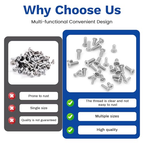 500Pcs M1.2 304 Stainless Steel Metric Micro Screws Nuts Assortment | M1.2x3/4/5/6/8mm Sizes, Phillips Pan Head, Fully Threaded Kit for Arduino, RC Models, Electronics, DIY Projects - size: M1.2x3/4/5/6/8- 500 Pcs