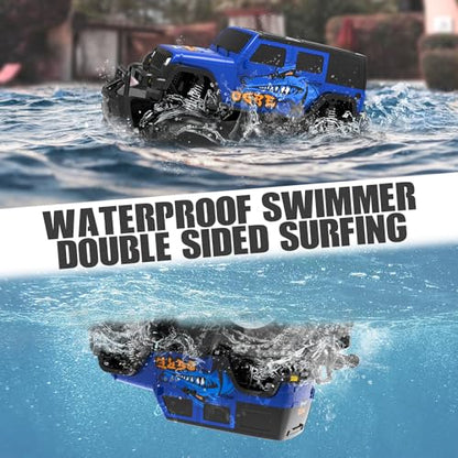 STEMTRON Amphibious Remote Control Car 1:16 All Terrain Monster Truck | Waterproof Off-Road RC Car Pool Toys Remote Control Boat Gifts for Kids Boys - color: Blue Suv, size: 1:16 Scale