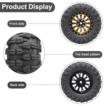 LRFHL 1.3" Beadlock Wheel Tires Aluminum for SCX24 TRX4M, 4PCS, Gold | Upgraded 1.45-inch Wheel, 1/24 SCX24 1/18 TRX4M RC Crawler Car Upgrade - color: Black Tires+ Gold Wheels-3