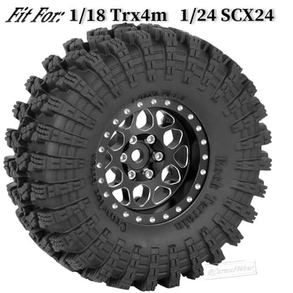 1.3" Beadlock Wheel Tires Set for 1/18 1/24 SCX24 TRX4M RC Crawler Car,Alloy RC Wheel Rims Brass Coating Rings All Terrain RC Tires,Black - color: Black(4pcs)