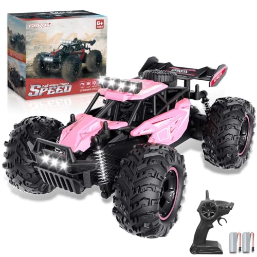 Carox Remote Control Car, 2.4GHz 25KM/H High Speed RC Car, 1:18 Off-Road Monster Truck with LED Lights Rechargeable Battery – Ideal Gift for Boys 6+ - color: Pink