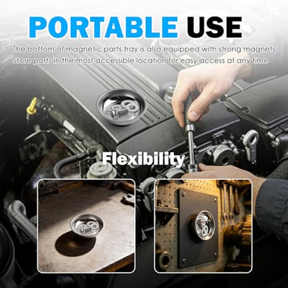 2PCS Stainless Steel Magnetic Tray for Screws,3" Round Magnetic Bowl for Screws,Pins,Nuts,Bolts,Washers,Universal Magnetics Screw Tray for Mechanic Metal Parts Storage