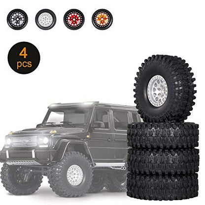 GoolRC 4PCS 1.9 Inch RC Crawler Rubber Tires with Metal Rim for 1/10 RC Rock Crawler Traxxas TRX-4 TRX-6 Axial Scx10 90046 RC4WD RC Car Parts (Silver) - color: Silver