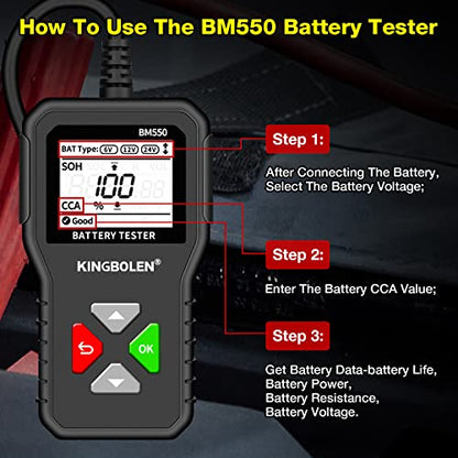 KINGBOLEN BM550 6V 12V 24V Car Battery Tester，Auto Battery Analyzer | 100-2000 CCA BM550 Battery Tester, Accurate Digital Automotive Alternator Tester for Cars Trucks SUV ATV Boats Motorcycles - style: BM550 battery tester