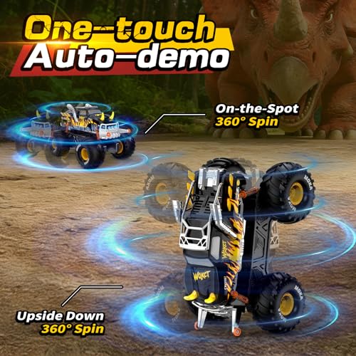 Amphibious 1:16 Waterproof Monster Truck Toys RC Car Water Blaster Trucks 60+ Min Runtime with 2 Batteries 360 Spin 4WD All Terrain Off-Road rc car water Toys 5-12 Year Old Kids Back-to-school season - color: Yellow