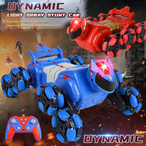 Remote Control Car, Gesture Sensing RC Stunt Car, 8WD Transform Robotdog Climbing Toys with Spary and Light, 360° Rotating, 2.4GHz 8 Wheels RC Cars with 2 Batteries (Red) - color: Red, size: 2 Batteries
