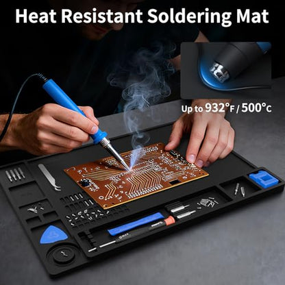 STREBITO Soldering Mat Silicone Work Mat, 932°F Heat Resistant 13.8"x9.9" | Magnetic Mat for Screws and Tools, Solder Mat Electronics Mat for Watch, Phone, Tablet, Eyeglass, Knife, Computer