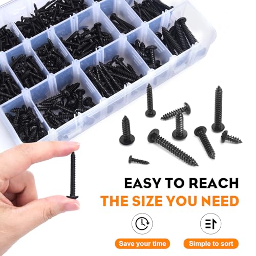 542PCS #4#6#8#10#12 Phillips Head Screw Set Stainless Steel Wood Screws Assortment Kit, Assorted Sheet Metal Self Tapping Screws, 18-8(304) Stainless Steel (pan Black) - style: pan black