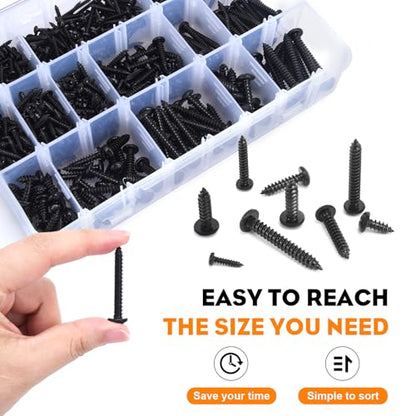 542PCS #4#6#8#10#12 Phillips Head Screw Set Stainless Steel Wood Screws Assortment Kit, Assorted Sheet Metal Self Tapping Screws, 18-8(304) Stainless Steel (pan Black) - style: pan black