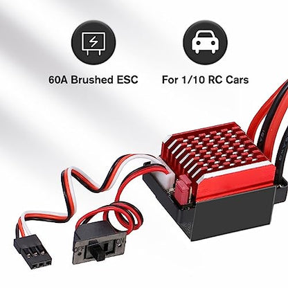 RC Car 550 Motor 60A ESC Brushless Combo, Stable Performance Sensorless for 1 10 Scale Short Truck and Crawler RC, Copper Winding Efficient Cooling Aluminum Shell
