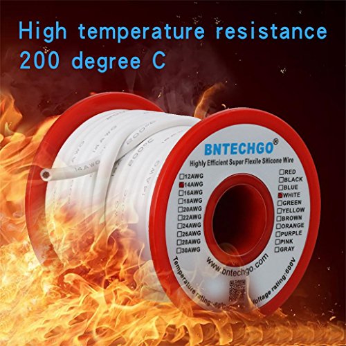 BNTECHGO 14 Gauge Silicone Wire White 25ft Stranded Tinned Copper Wire | Flexible 14 AWG Stranded Wire Silicone Rubber Insulation For RC Models, Drone, Robot, Battery, EV Charger, 3D Printer, DIY - color: White, size: silicone wire 25ft