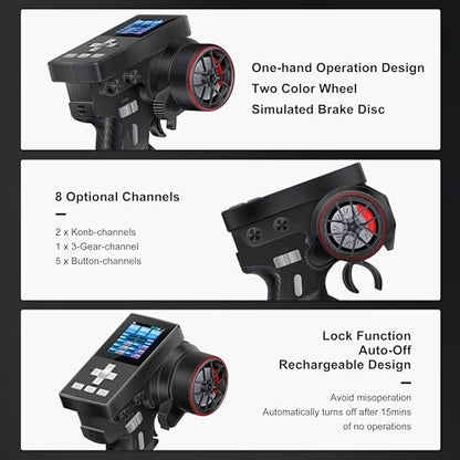MEUS RACING ME-8B RC Transmitter 8 Channels 2.4GHz and Receiver for 1/8 1/10 1/18 1/24 RC Crawler Car Boat TRX4 TRX4M SCX10 SCX24 Upgrades Parts (Black) - color: With 08a Receiver, Black