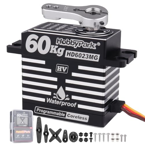 HobbyPark Waterproof RC Servo High Torque Coreless Motor Metal Gear Digital Servo Aluminum Case Parts for 1/8 1/10 RC Crawler SCX10 TRX4 RC Truck RC Car Buggy Basher Control Angle 180° (60kg Torque)