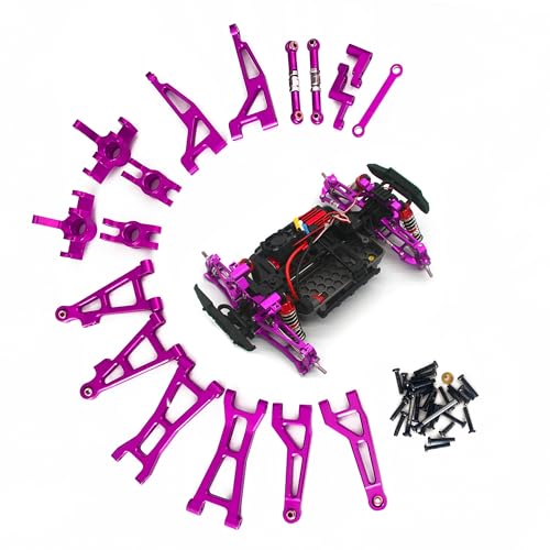 Upgrades Aluminum Suspension Arms & Steering Knuckle Kit & Linkage Assembly Parts Kit, Compatible with Hyper Go H16BM H16GT H16DR HAIBOXING BEZGAR DEERC Jetwood 1/16 RC Car (Purple) - color: Purple