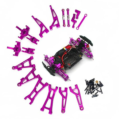 Upgrades Aluminum Suspension Arms & Steering Knuckle Kit & Linkage Assembly Parts Kit, Compatible with Hyper Go H16BM H16GT H16DR HAIBOXING BEZGAR DEERC Jetwood 1/16 RC Car (Purple) - color: Purple
