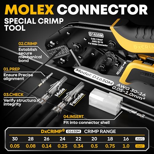 Standard .062" (3.68 mm) & JST-SYP Connector Crimping Tool Kit with Pin Extractor, 2–12 Pin Plug & Receptacle, 16-26 AWG Terminals for Arcade, Pinball, RC Battery & Audio, Fits Molex .062"