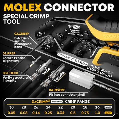 Standard .062" (3.68 mm) & JST-SYP Connector Crimping Tool Kit with Pin Extractor, 2–12 Pin Plug & Receptacle, 16-26 AWG Terminals for Arcade, Pinball, RC Battery & Audio, Fits Molex .062"